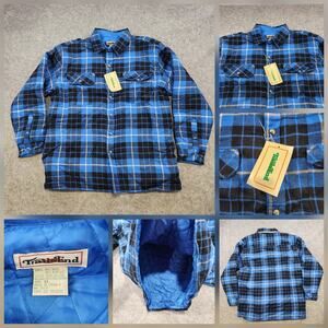 VTG Trails End Shirt Mens XL Plaid Quilted Lined Flannel Wool Blend Blue NWT